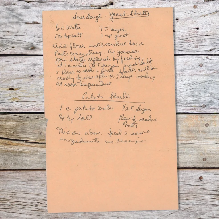Handwritten recipe for Sourdough Yeast Starter