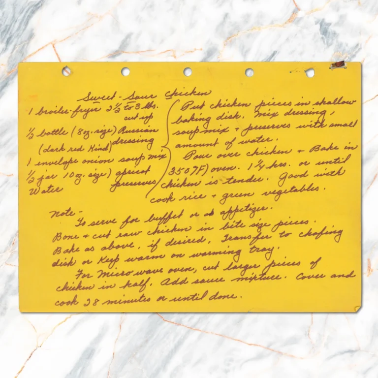Handwritten recipe for Sweet and Sour Chicken