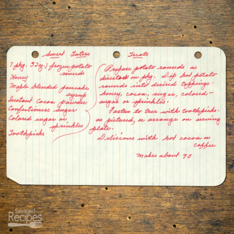 Handwritten recipe for Sweet Tater Treats