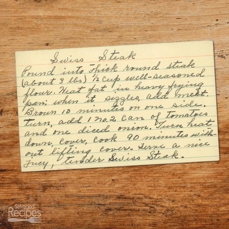 Handwritten recipe card for Swiss Steak