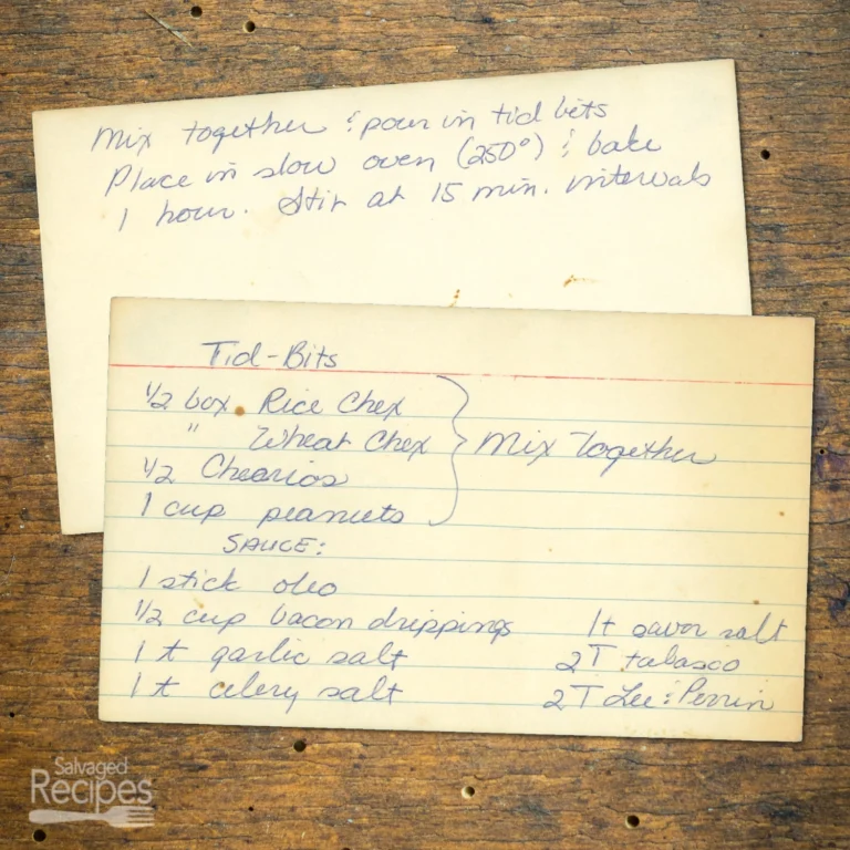 Handwritten recipe card for Tid Bits