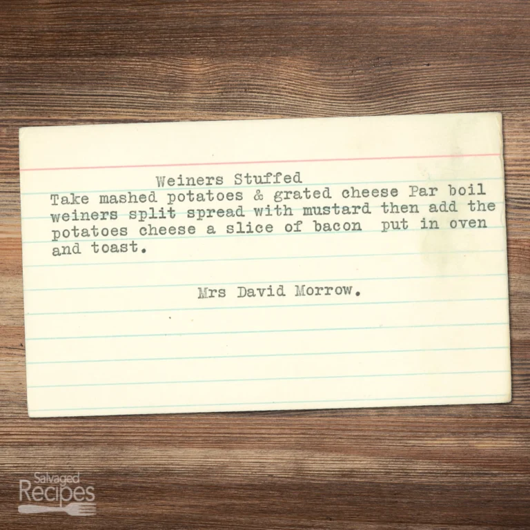Typed recipe card for Stuffed Weiners