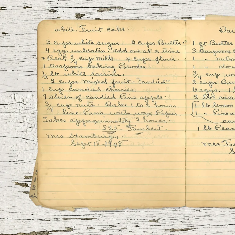 Handwritten recipe for White Fruit Cake