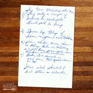 Handwritten recipe for Chicken Tortillas