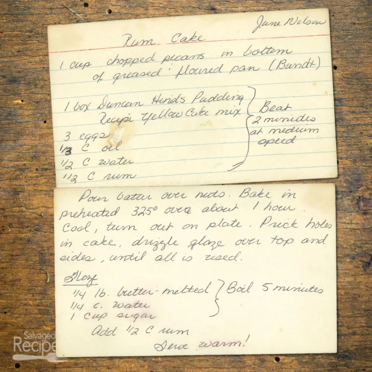 Handwritten recipe card for Rum Cake from June Nelson