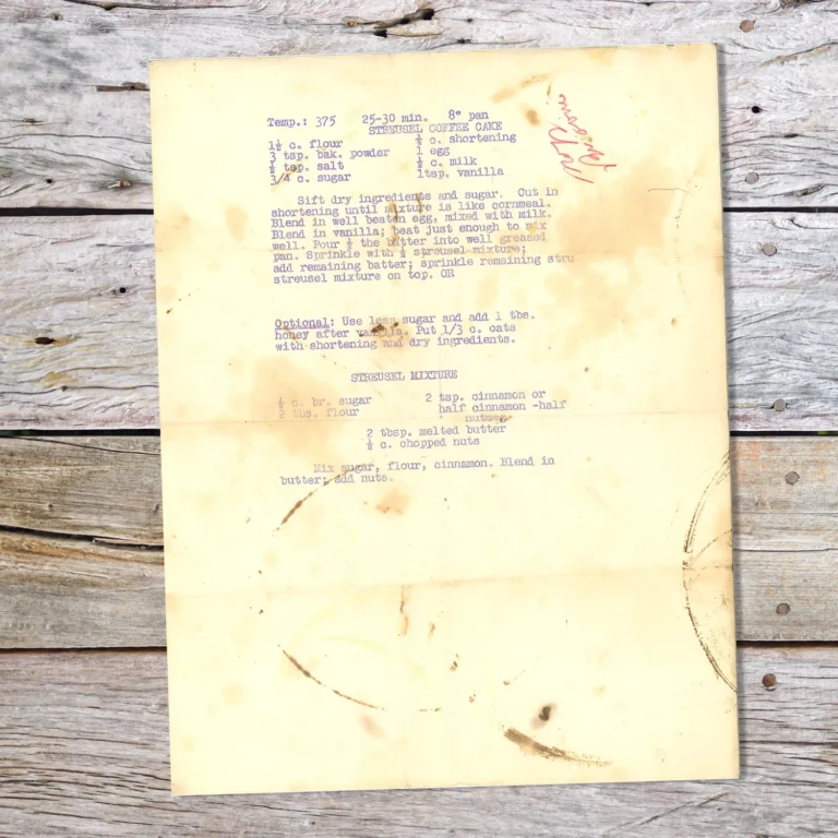 Typed recipe for Streusel Coffee Cake
