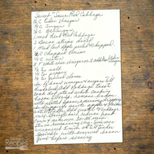 Handwritten recipe for Sweet Sour Red Cabbage