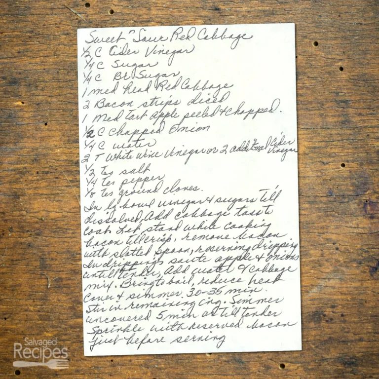 Handwritten recipe for Sweet Sour Red Cabbage