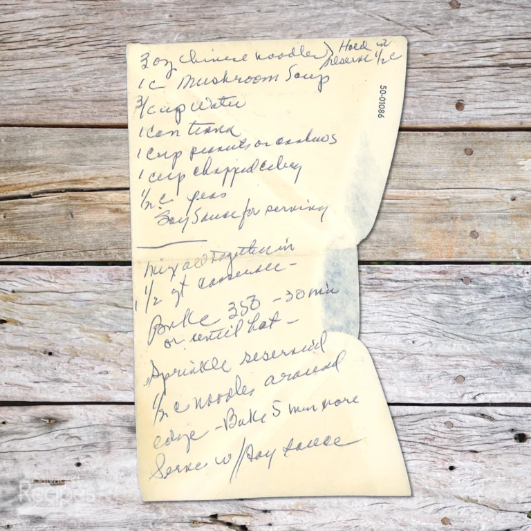 Handwritten recipe for Tuna Noodle Casserole