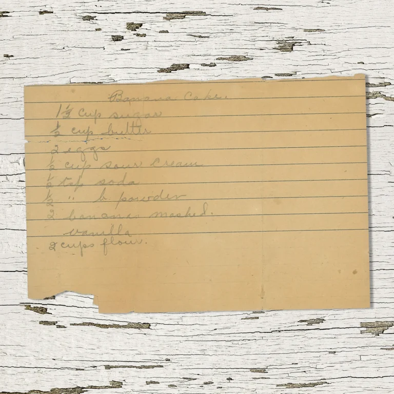Handwritten recipe for Banana Cake