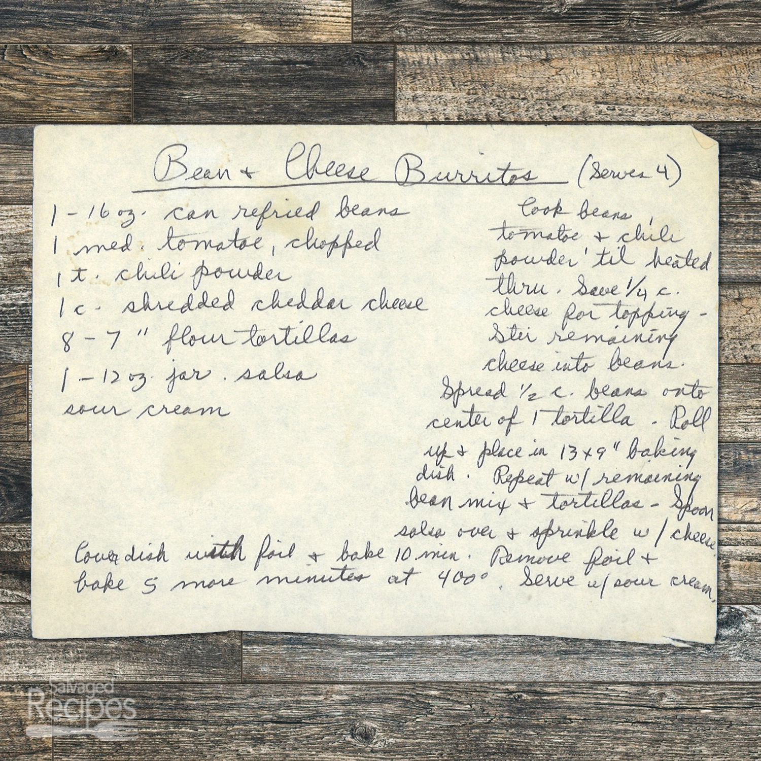 Baked Bean and Cheese Burritos with Salsa and Cheddar