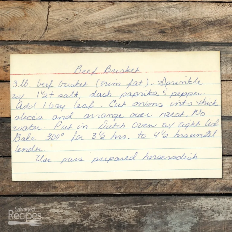Handwritten recipe card for Beef Brisket
