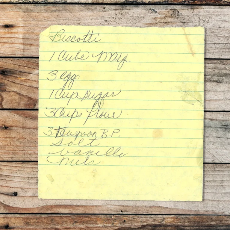 Handwritten recipe for Biscotti