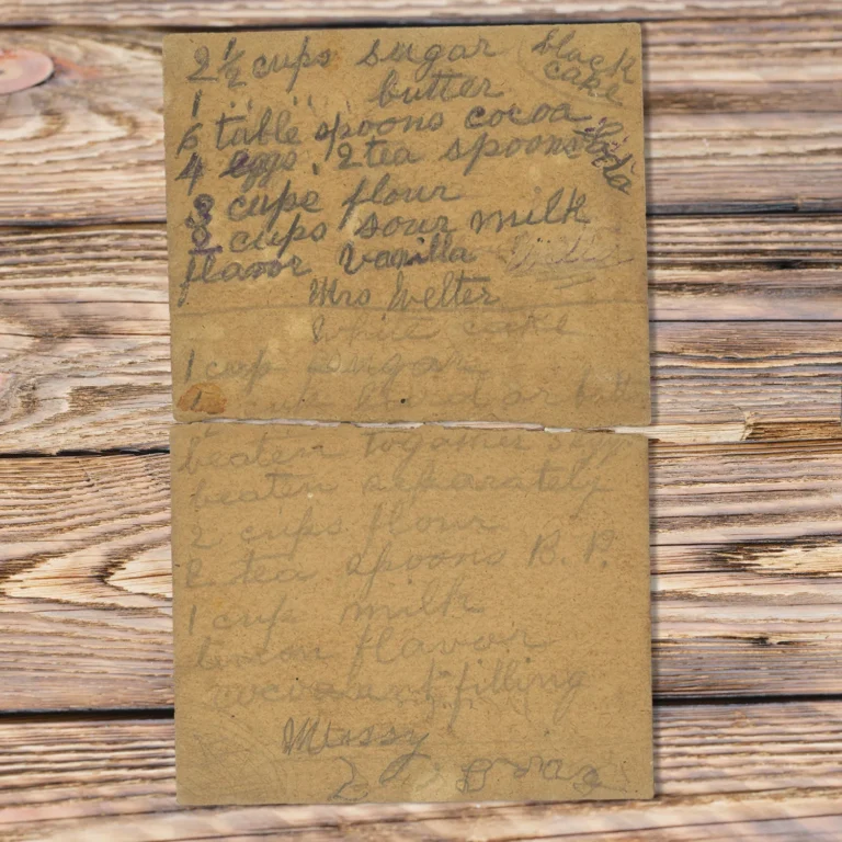 Handwritten recipe for Black Cake