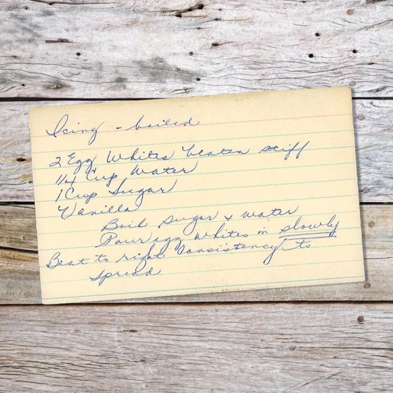 Handwritten recipe card for Boiled Icing