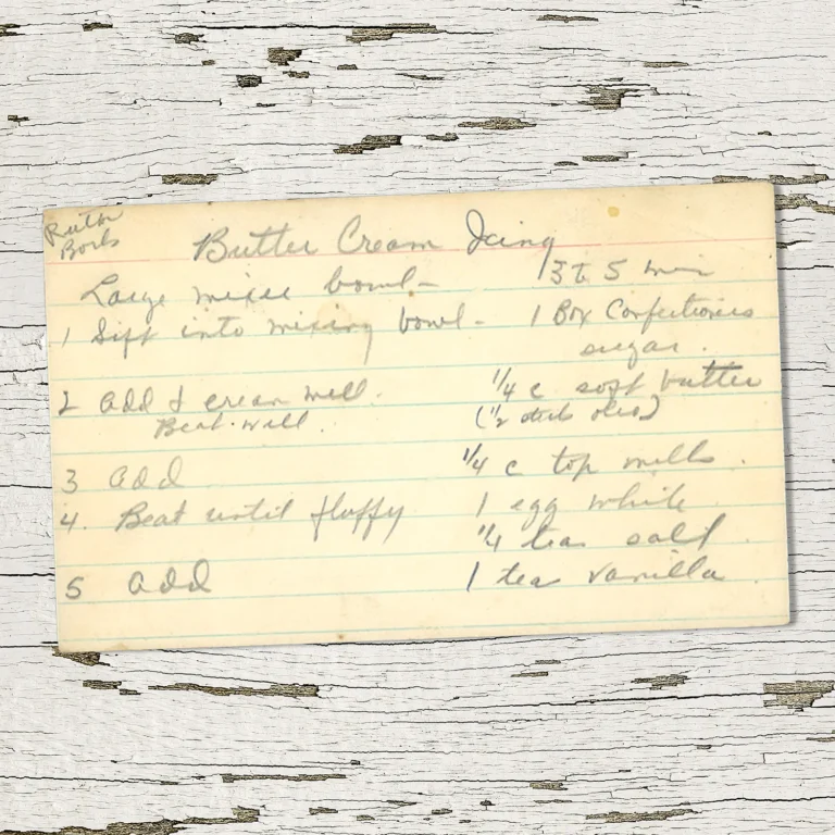 Handwritten recipe card for Butter Cream Icing