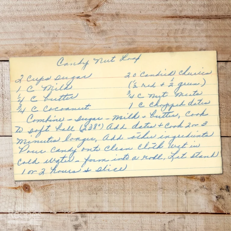 Handwritten recipe card for Candy Nut Loaf