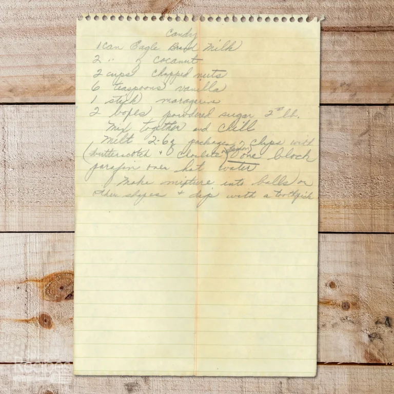 Handwritten recipe for Candy