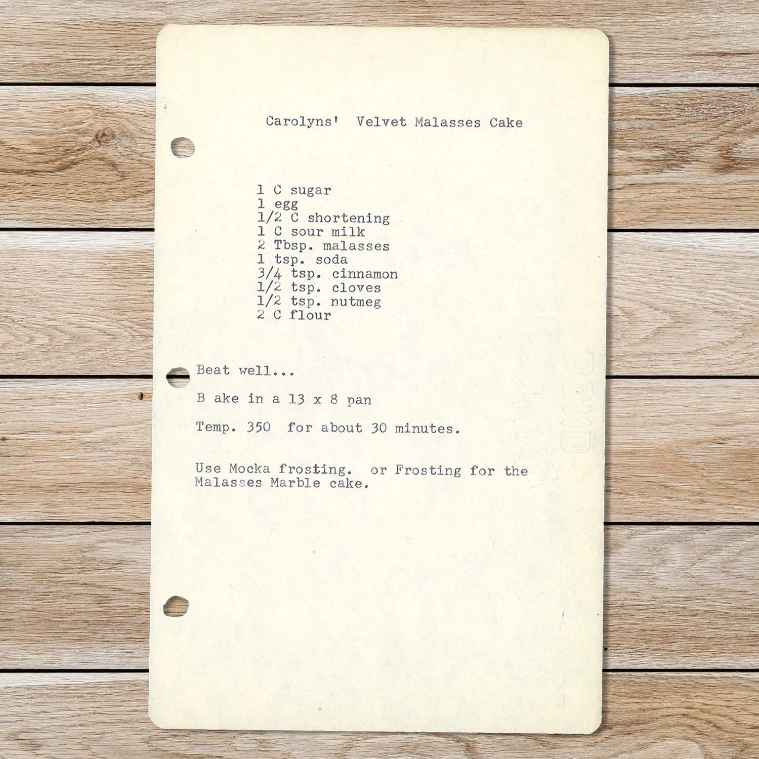 Carolyn’s Velvet Molasses Cake