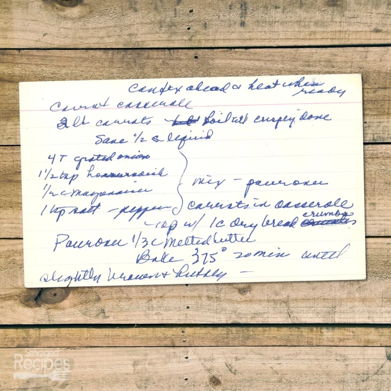 Handwritten recipe card for Carrot Casserole