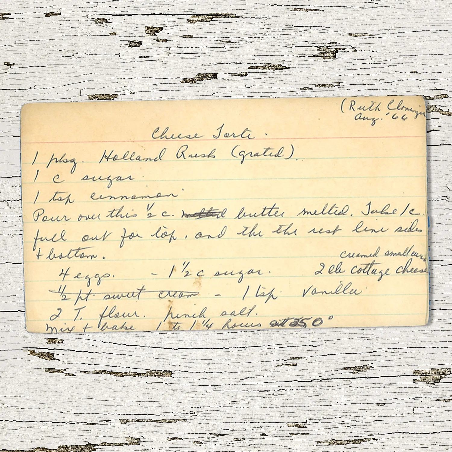 Cottage Cheese Torte with Cinnamon Crumb Crust from Ruth