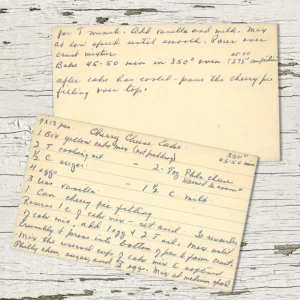 Handwritten recipe card for Cherry Cheese Cake