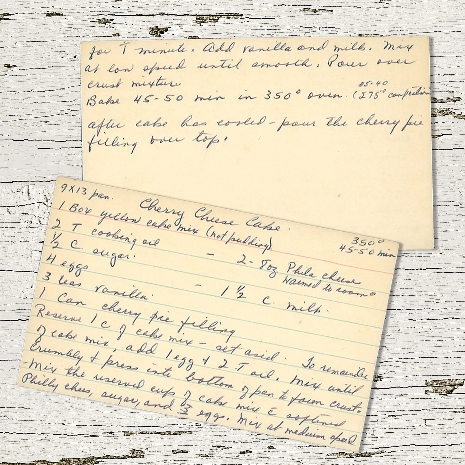 Handwritten recipe card for Cherry Cheese Cake