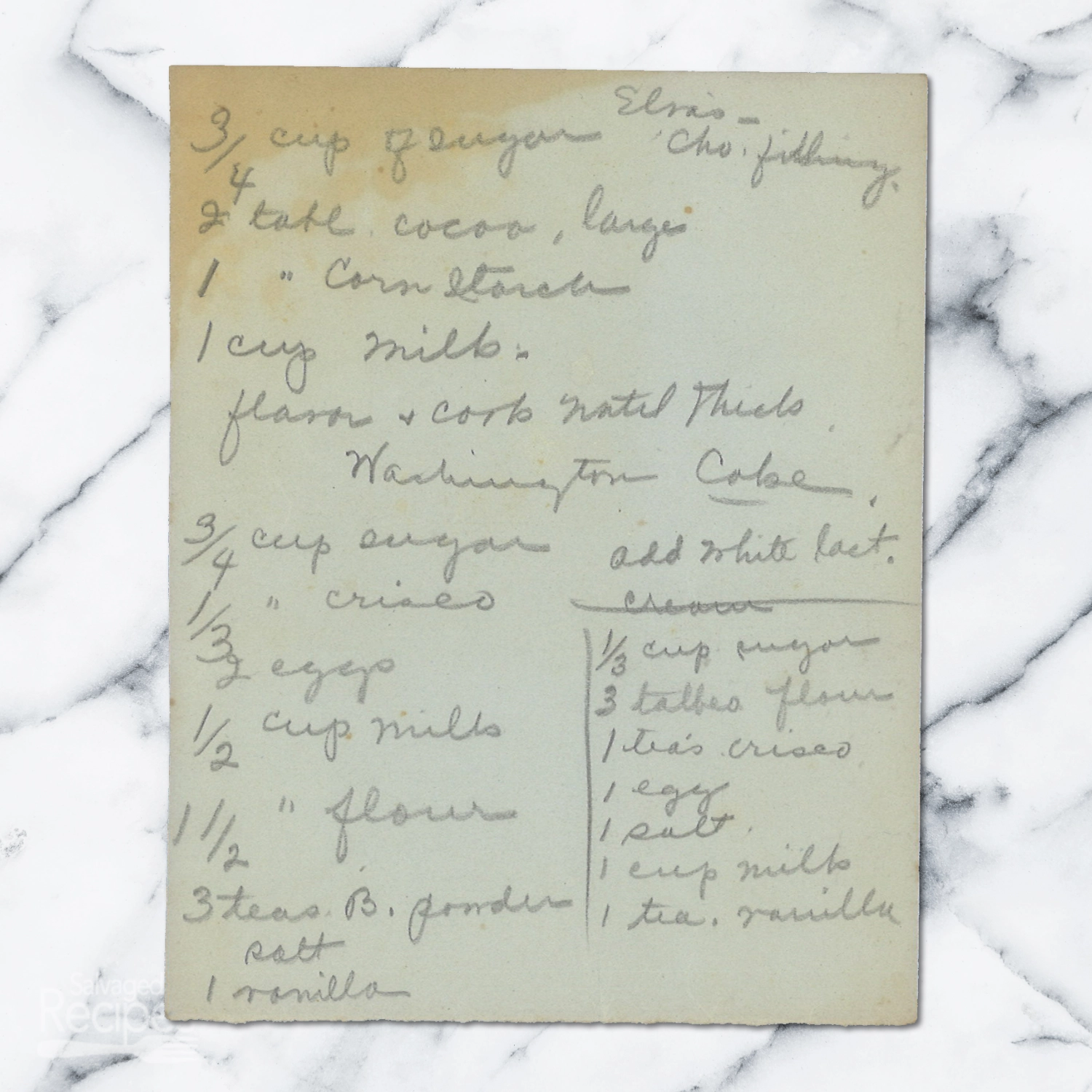 Handwritten recipe for Chocolate Filling