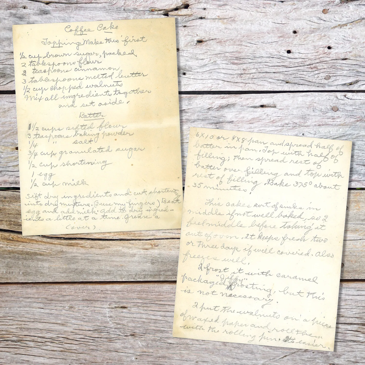 Handwritten recipe for Coffee Cake