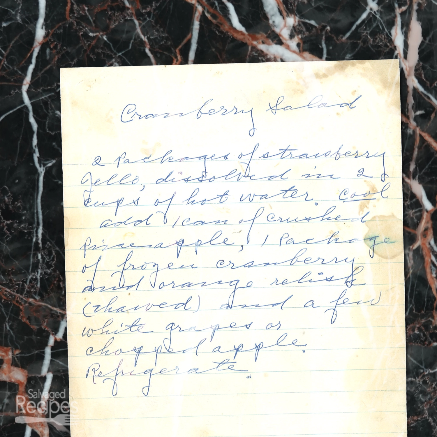Handwritten recipe for Cranberry Salad