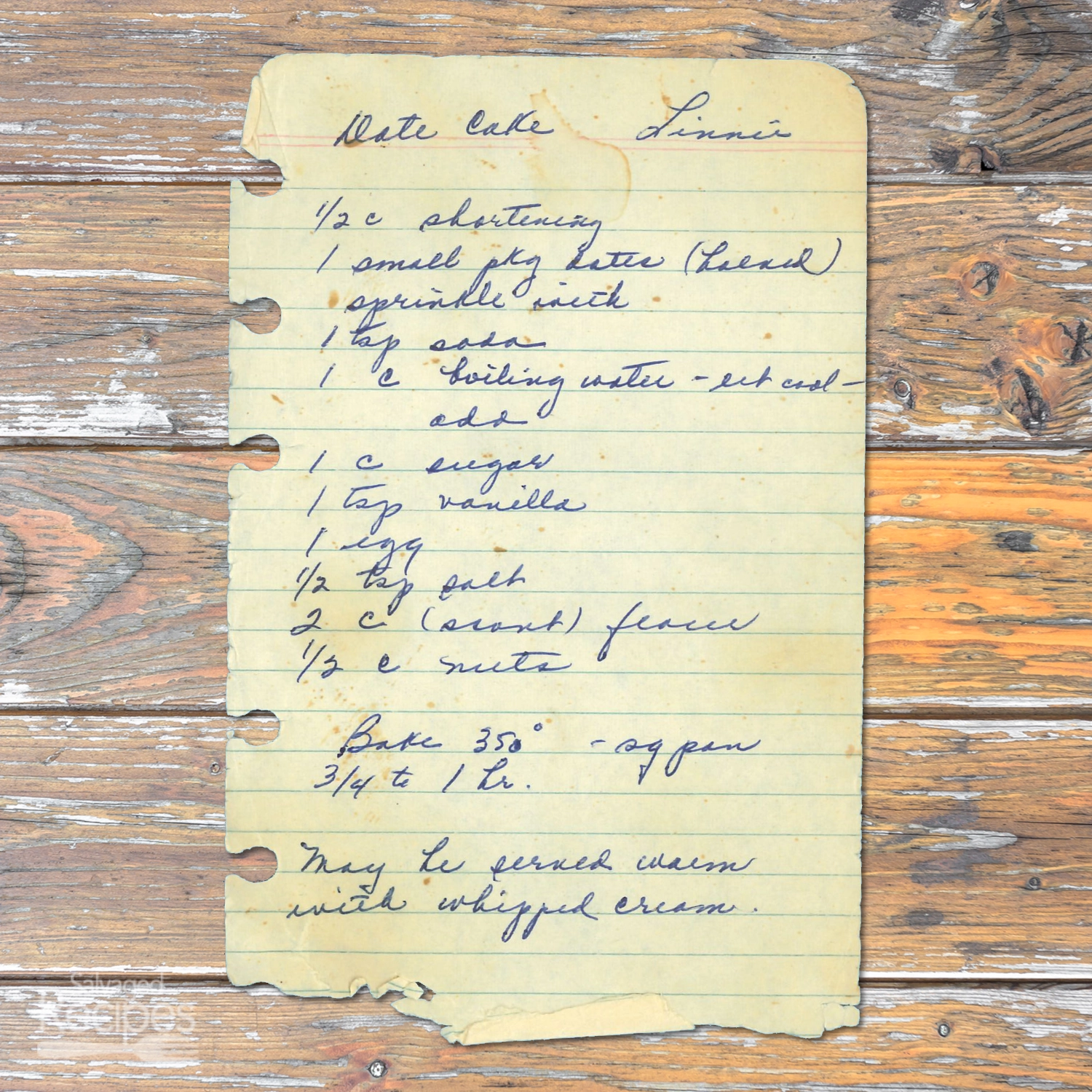 Date Cake with Nuts and Whipped Cream from Linnie