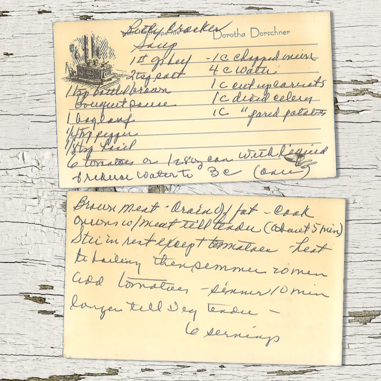Handwritten recipe card for Betty Crocker Soup