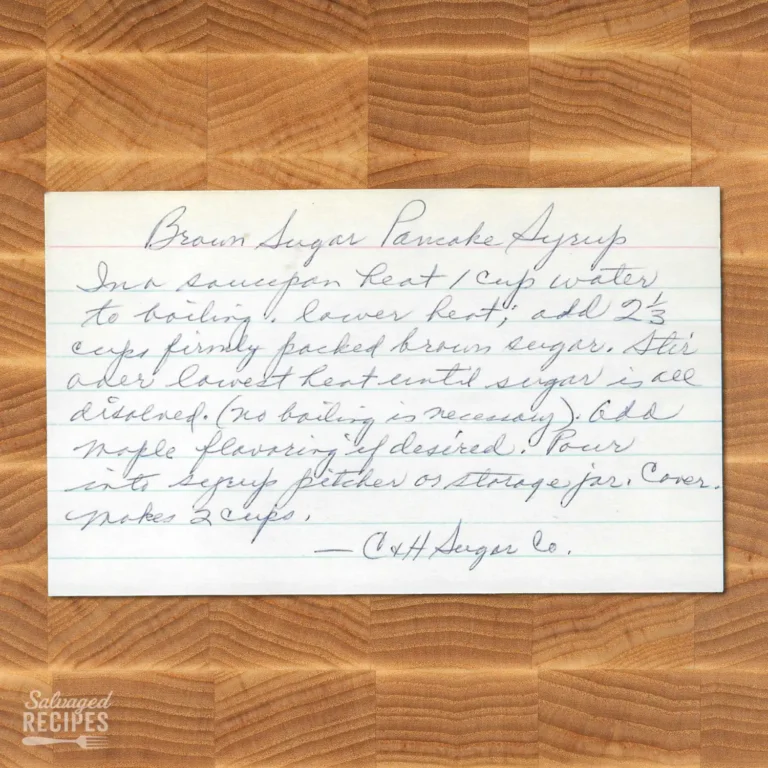 Handwritten recipe card for Brown Sugar Pancake Syrup