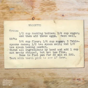 Handwritten recipe card for Brownies