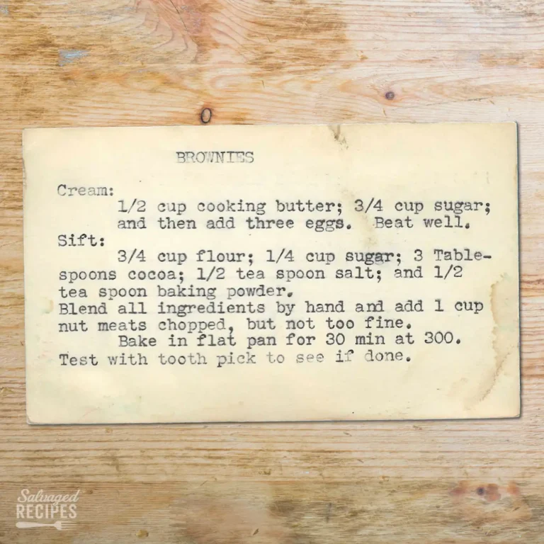 Handwritten recipe card for Brownies