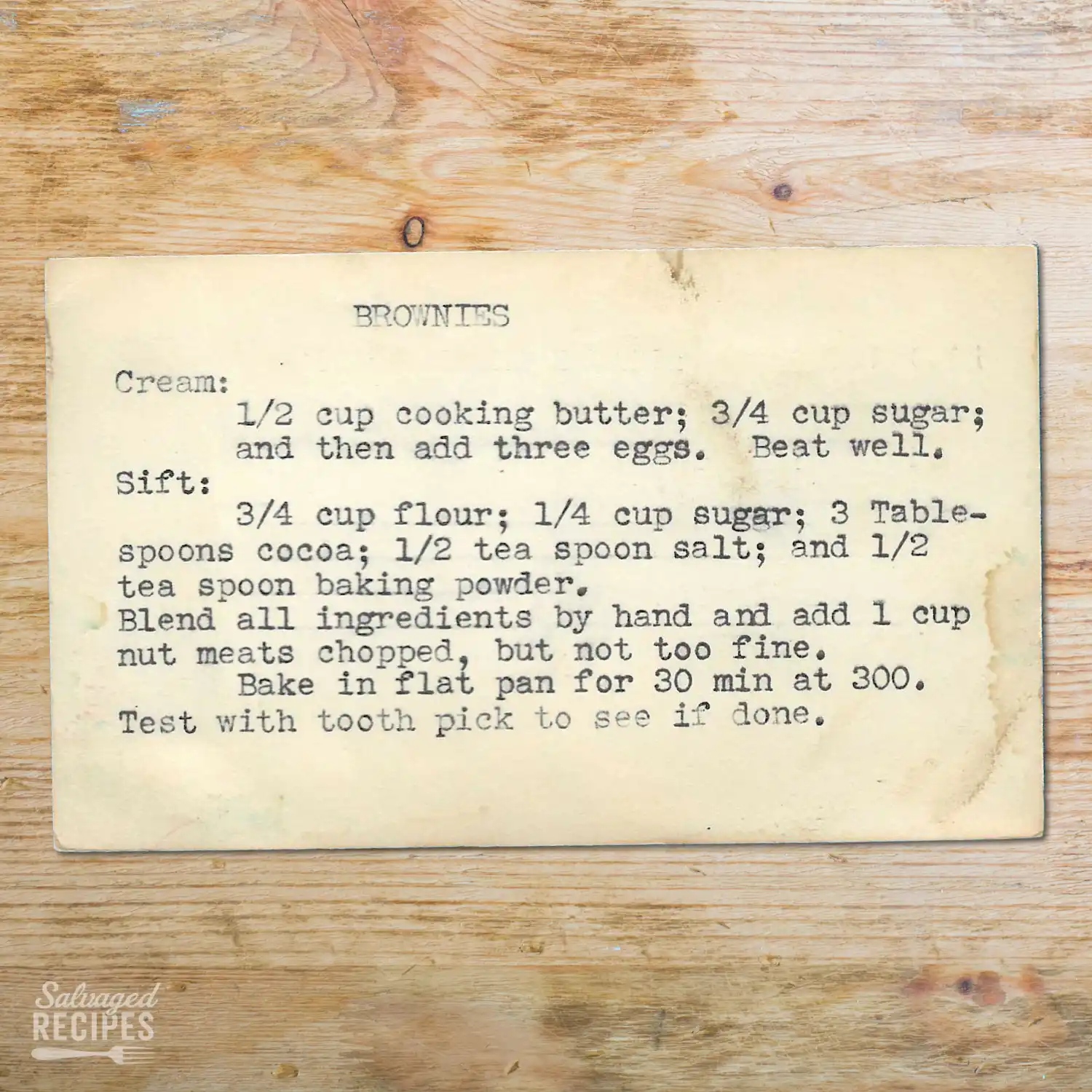Handwritten recipe card for Brownies