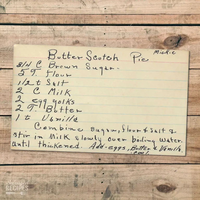 Handwritten recipe card for Butterscotch Pie
