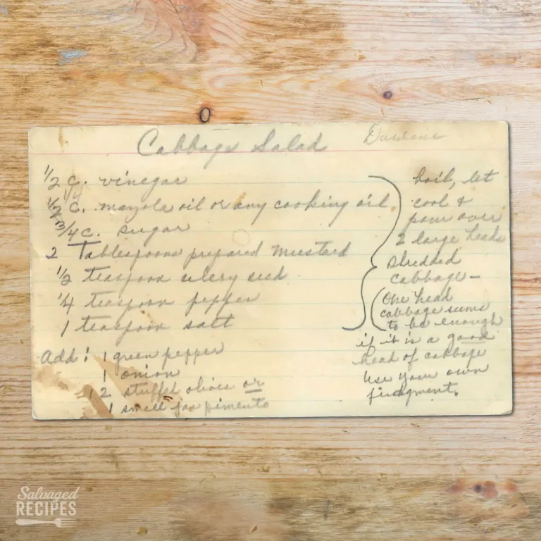 Handwritten recipe card for Cabbage Salad