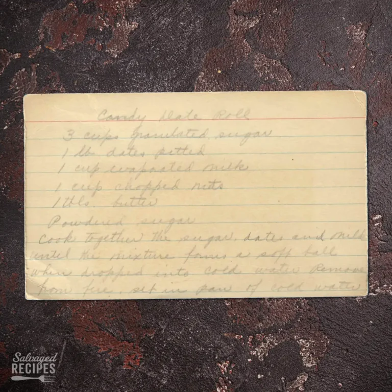 Handwritten recipe card for Candy Date Roll