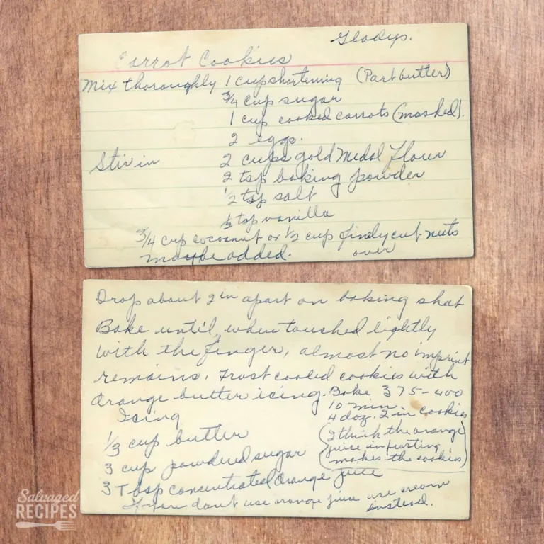 Handwritten recipe card for Carrot Cookies