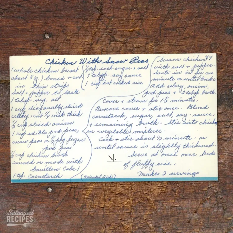 Handwritten recipe for Chicken with Snow Peas