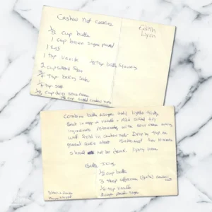 Handwritten recipe card for Cashew Nut Cookies