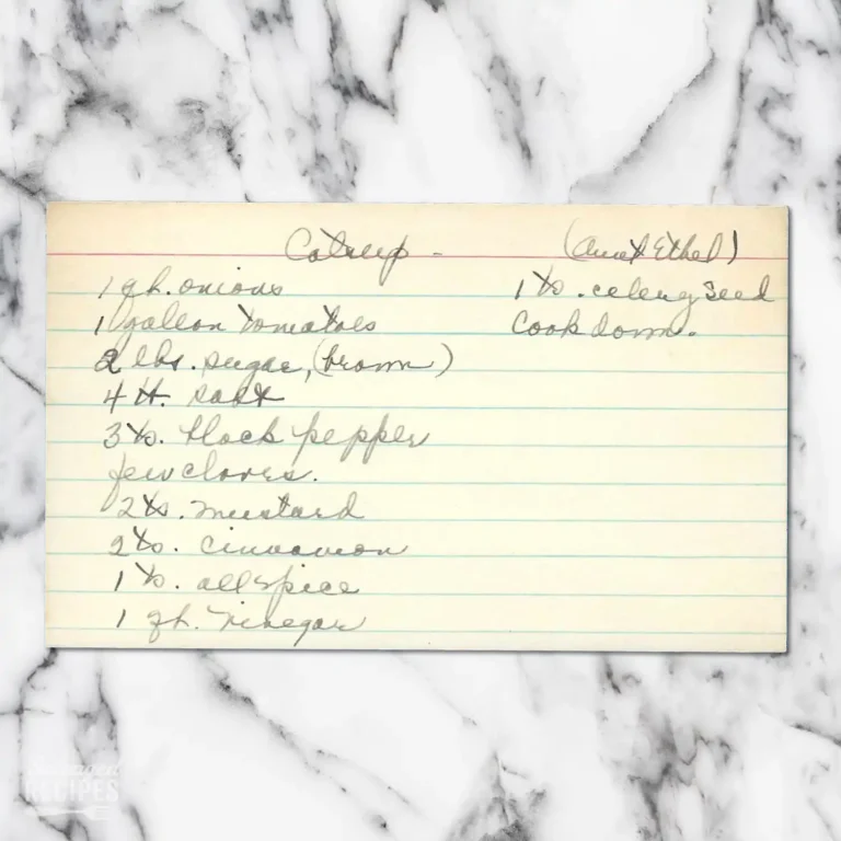 Handwritten recipe card for Catsup