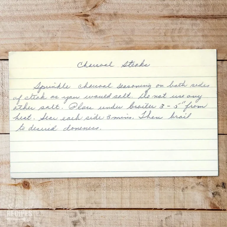 Handwritten recipe card for Charcoal Steak