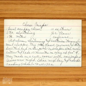 Handwritten recipe card for Cheese Crisps