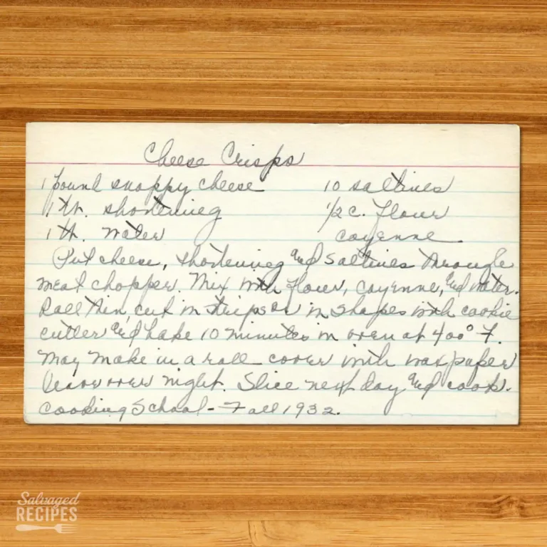 Handwritten recipe card for Cheese Crisps