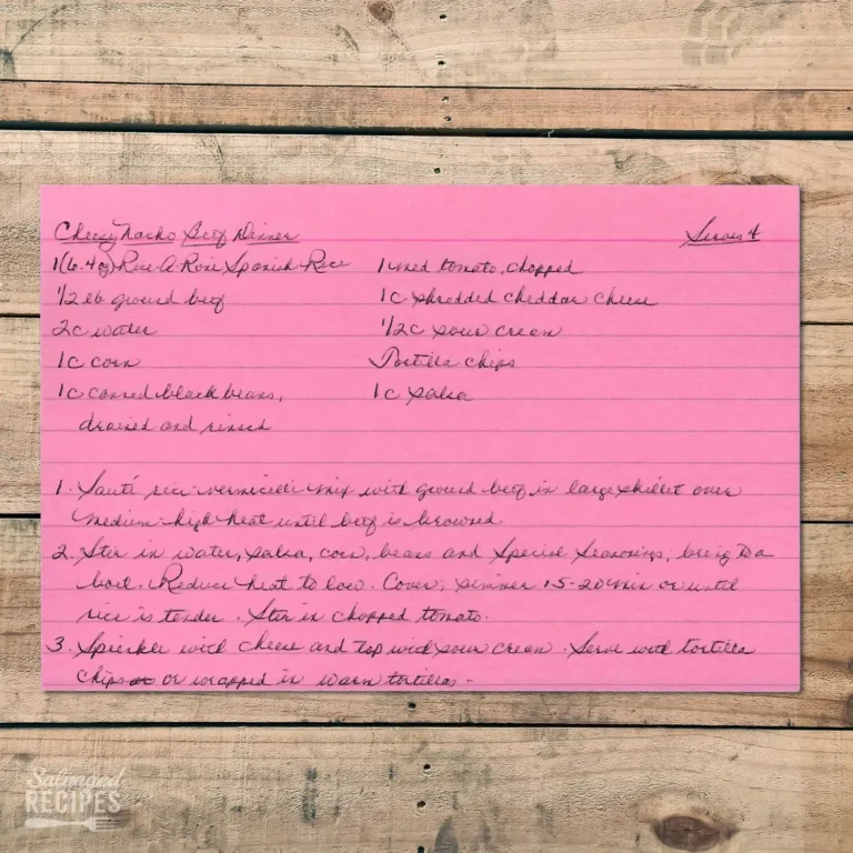 Handwritten recipe card for Cheesy Nacho Beef Dinner