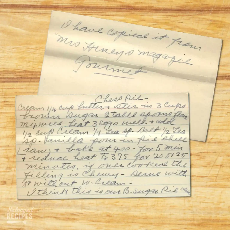 Handwritten recipe card for Chess Pie