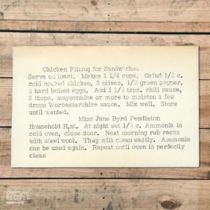 Typed recipe card for Chicken Filling for Sandwiches