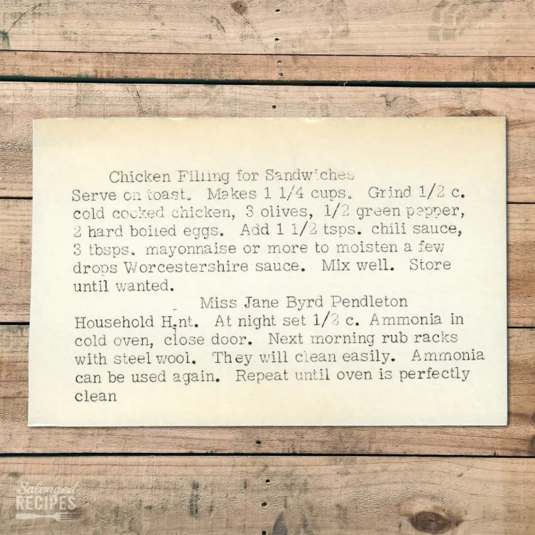 Typed recipe card for Chicken Filling for Sandwiches